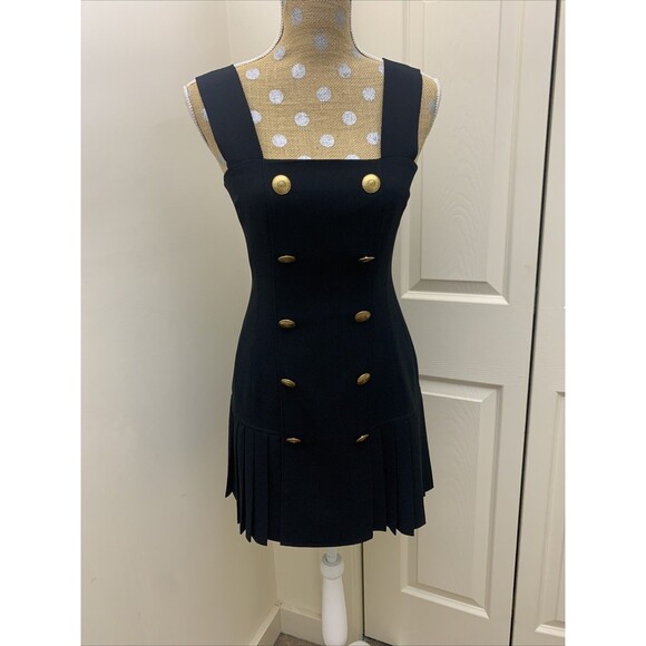 Rare VtG 80’90’BEBE Mini Pleated Dress Set Long Jacket Vest Made USA Sz 6 Small - Picture 6 of 16